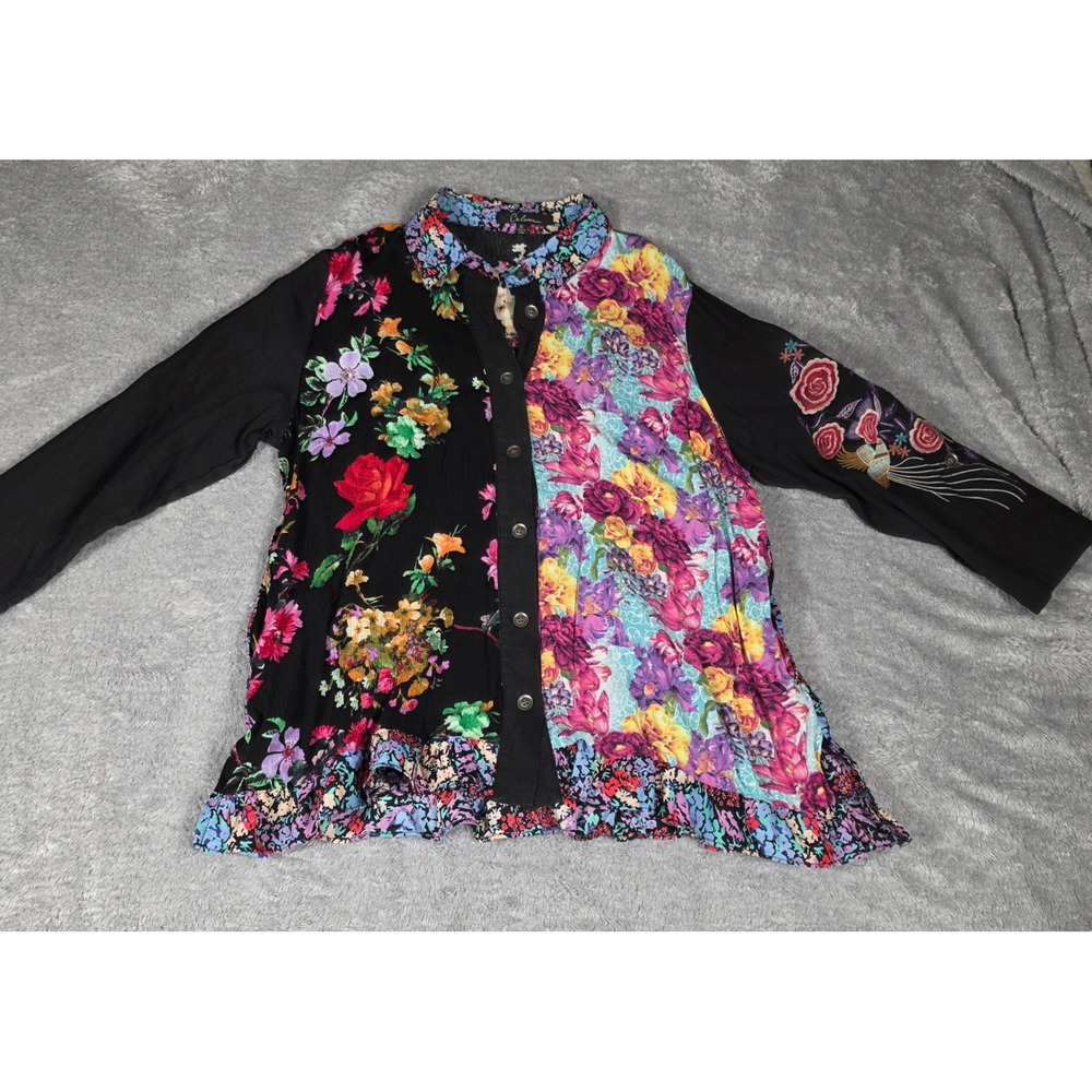 Caleesa Floral Patchwork Tunic Women XL Multicolor Excellent Embroidered Boho‎